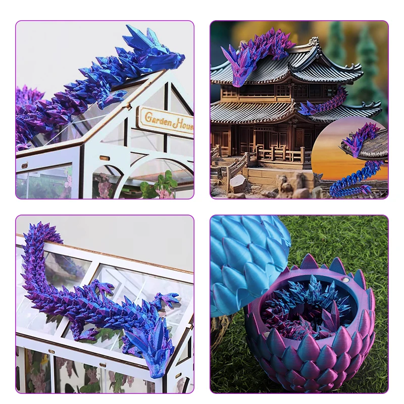 Luminous 3D Printed Articulated Dragon Crystal Sculpture Dragon Egg Gem Dragon Fidget Toy For Autism Christmas Gift Office Decor