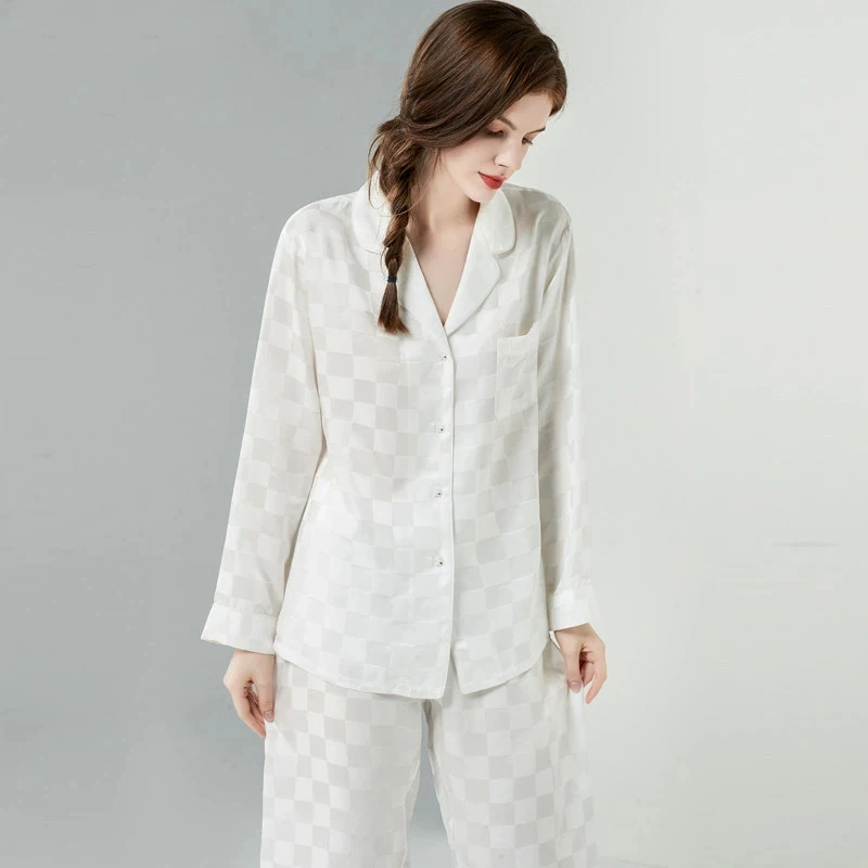 19 Momme 100% Real Silk Button Down Tops and Trousers Pajama Set Spring Sleepwear Homewear Loungewear Nightwear 2 Piece Nighty