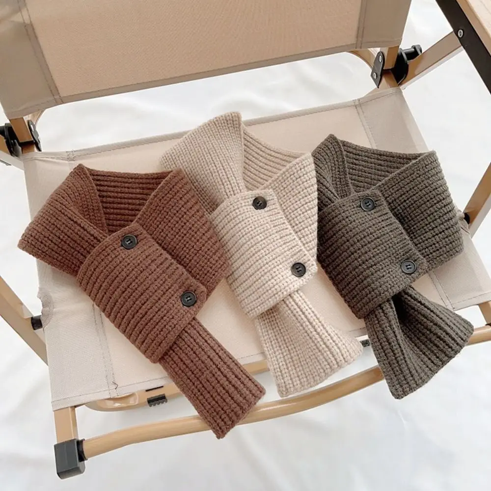 New Windproof Cross Scarf Solid Color Cross Collar Neckerchief Button Design Knit Short Neckerchief Outdoor Use