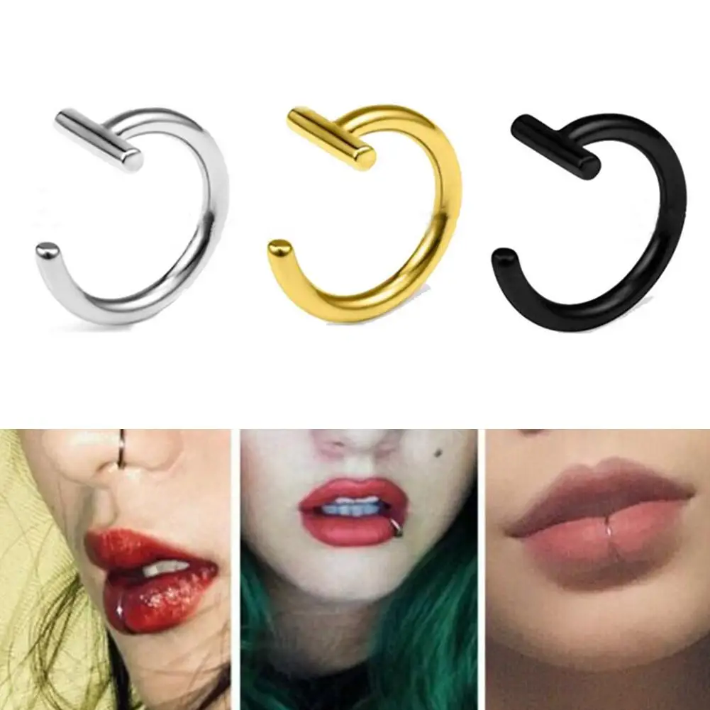 10mm Personalized No Hole False Lip Nail Lip Clip Titanium Steel 316l Steel Nose Fashion Punk Unisex Nose Hoops