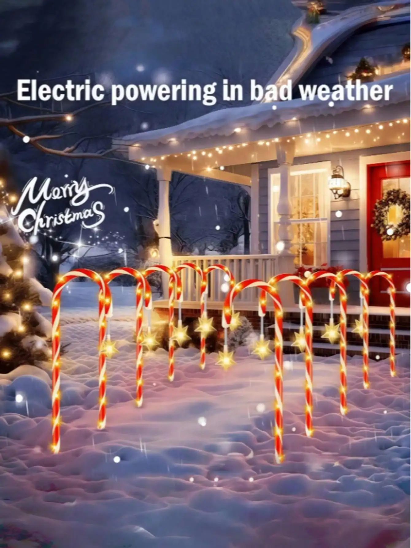 Christmas Solar Candy Cane Light: Star Decor, 8 Modes, Waterproof LED for Outdoor & Christmas Tree Decor