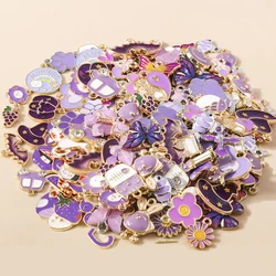 10pcs Mixed Cute Enamel Purple Charms Daisy Flower Heart Butterfly Animal Pendant for Earring Necklace Diy Jewelry Accessory