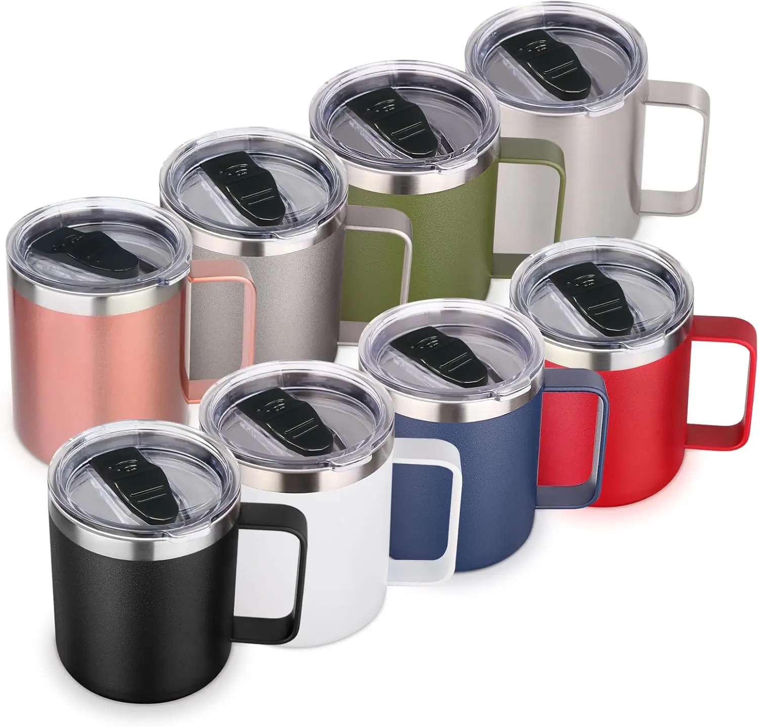 

14oz Insulated Stainless Steel Coffee Mug with Lid, Double Wall Vacuum Travel Cup, 8-Pack Bulk Set for Camping and Gifts