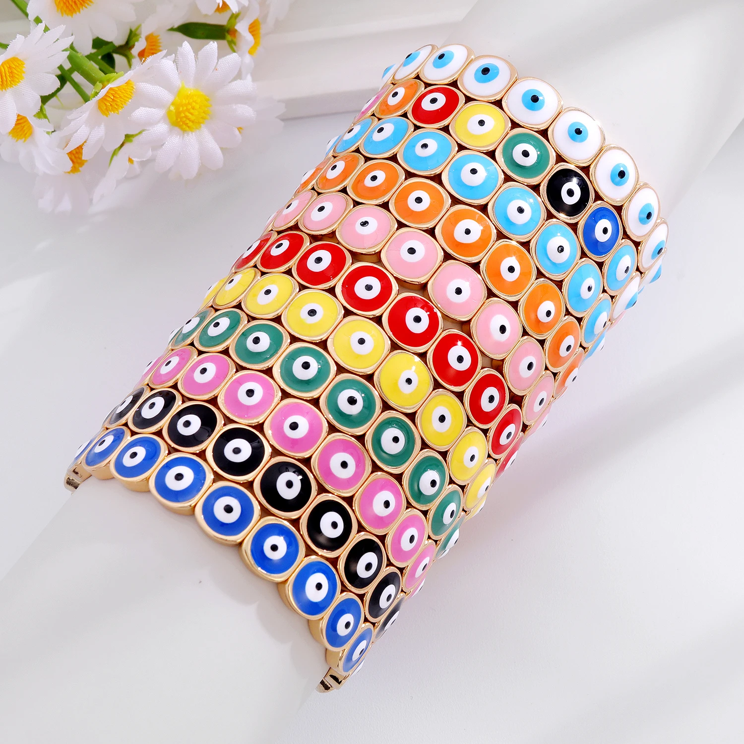 New Design Cute Enamel Evil Eye Charm Bracelets For Women Handmade Elastic Beaded Bangle Colorful Boho Jewelry Gift