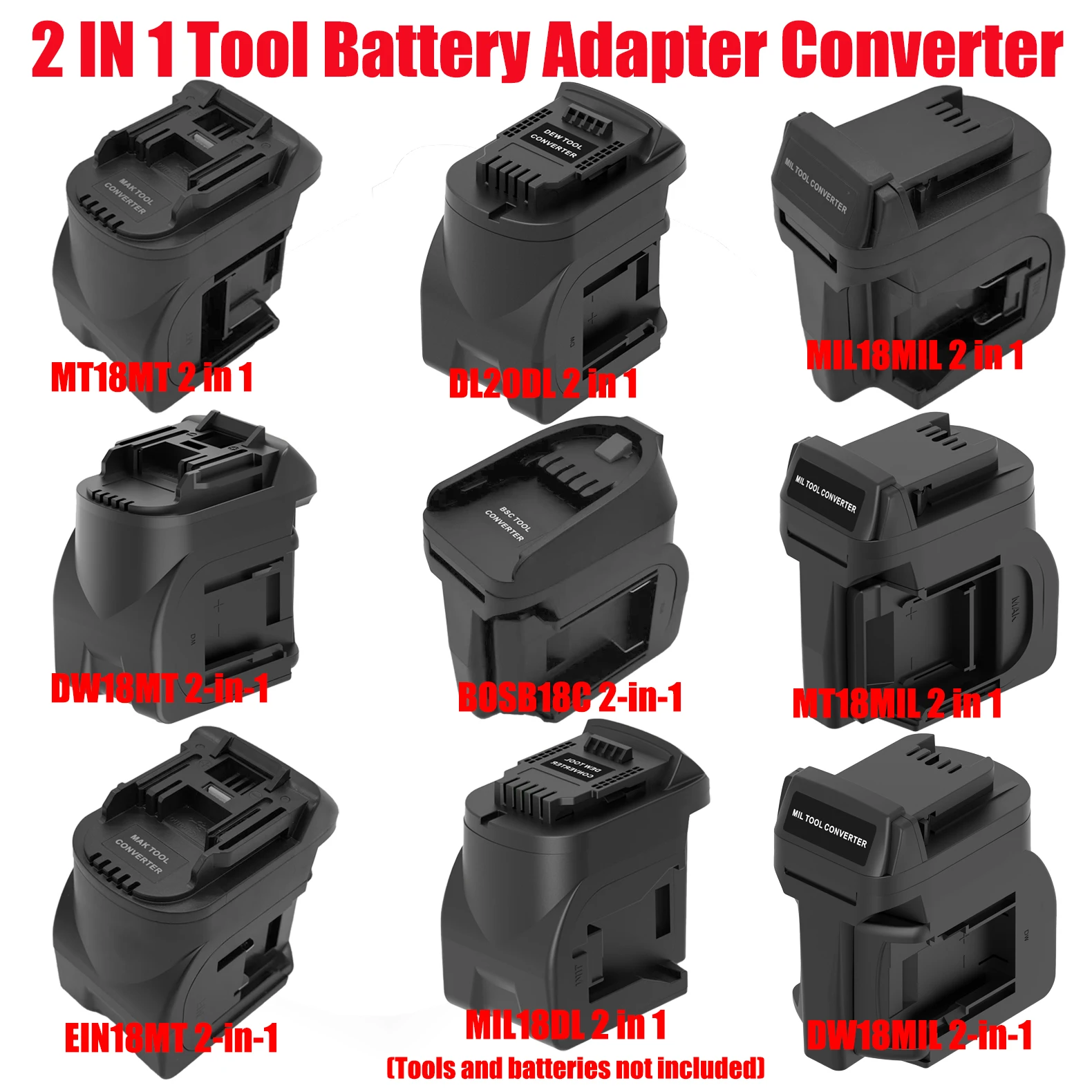HAKSINKY 2-in-1 Tool Converter for Maktia/Dewalt/Milwaukee/Bosch/2 Packs Battery To There's 18V Cordless Power Tools Use