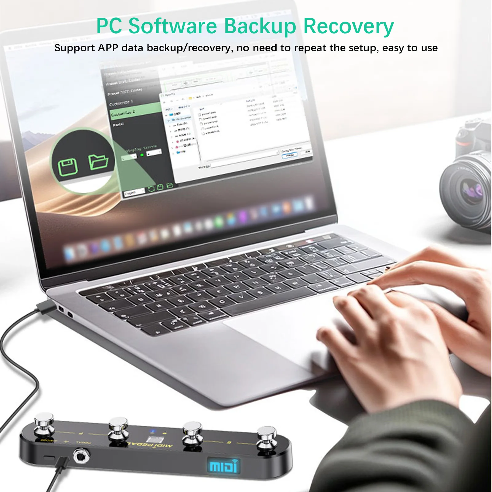 Drahtloses MIDI-Controller-Pedal, 5 Modi, Digitalanzeige, 25 Stunden, USB-Fußschalter, Metallschalter, kabelloser Empfänger für Mixer, elektrische Gu