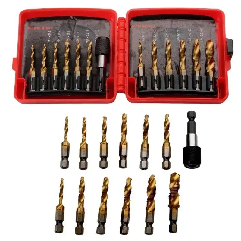 

Hexagonal Handle Composite Tap Red Plastic Box Drilling and Chamfering Integrated Metric Combination Set 13 Piece Set