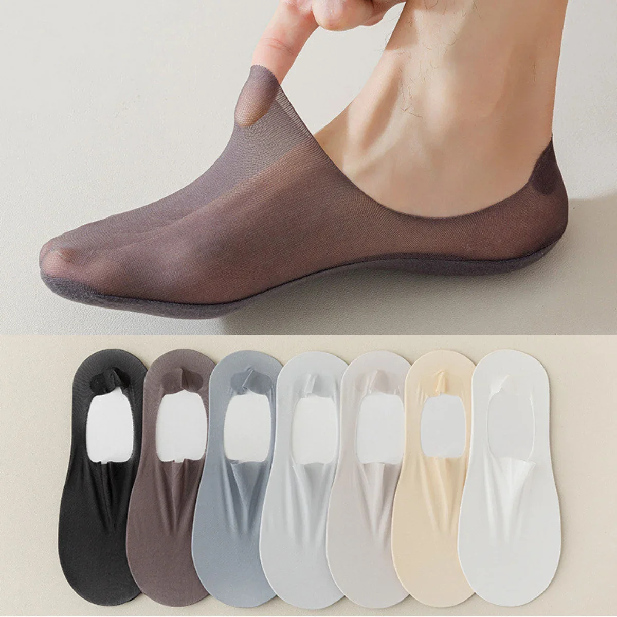 Summer Ultra-thin Breathable Sock Slippers Silicone Non-slip Invisible No Show Socks Men Male Solid Color Ice Silk Low Cut Socks