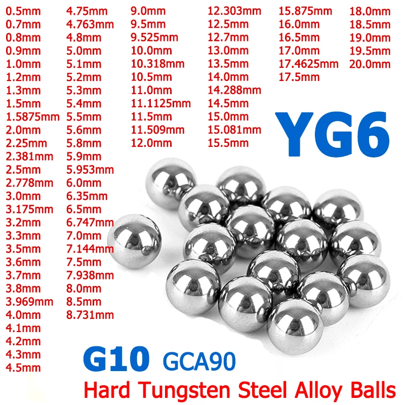 

1-10pcs YG6 Hard Tungsten Steel Alloy Balls 0.5/0.8/1/1.2/1.5/2/2.381/2.5/3/3.5/4~20mm G10 Solid Bearing Steel Ball GCA90 YG8