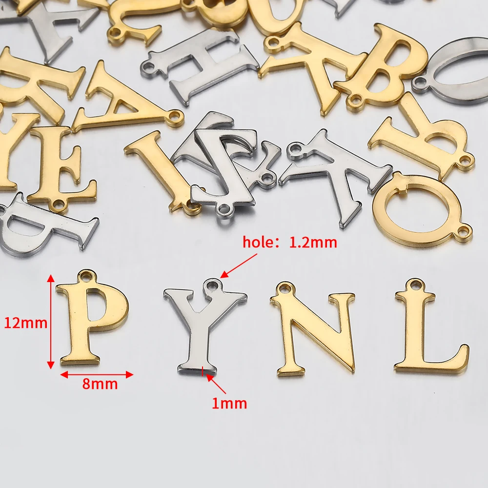 20pcs Stainless Steel Letter Charm Single Alphabet Pendants for DIY Name Necklace Jewelry Making Wholesale