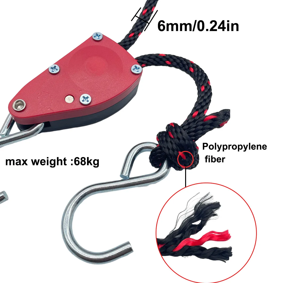 2pcs 6mm 5m Max Weight 68kg S Hook Rope Pulley Outdoor Camping Tent Tie Down Rope Tightener Fastening Buckle Ratchet Awning Rope