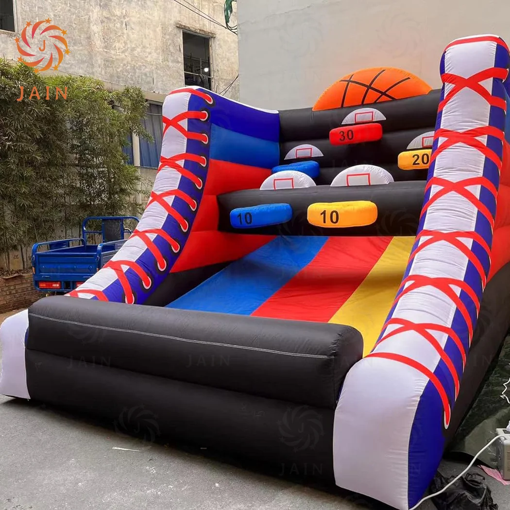 新しいカーニバルゲーム インフレータブルバスケットボールシュートゲーム バスケットボールフープショットゲーム シューティングトスゲーム 5つのフープ、4つのボール付き