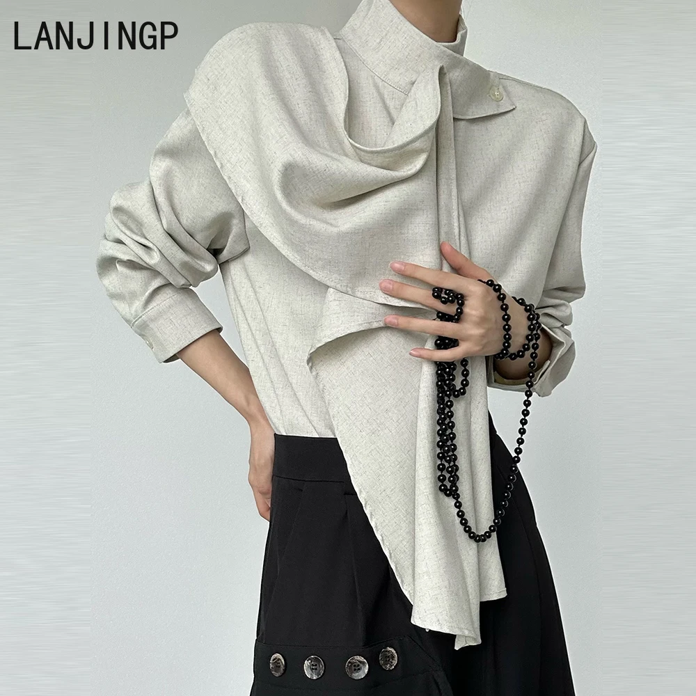 

Retro high-end streamer shirt 2025 spring and summer French stand-up collar design shirt tops mujer