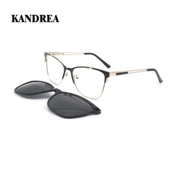 KANDREA Metal Vintage 2 IN 1 Polarized Sunglasses Frame Women Men Cateye Magnet Clip on Optical Prescription Glasses GNA008