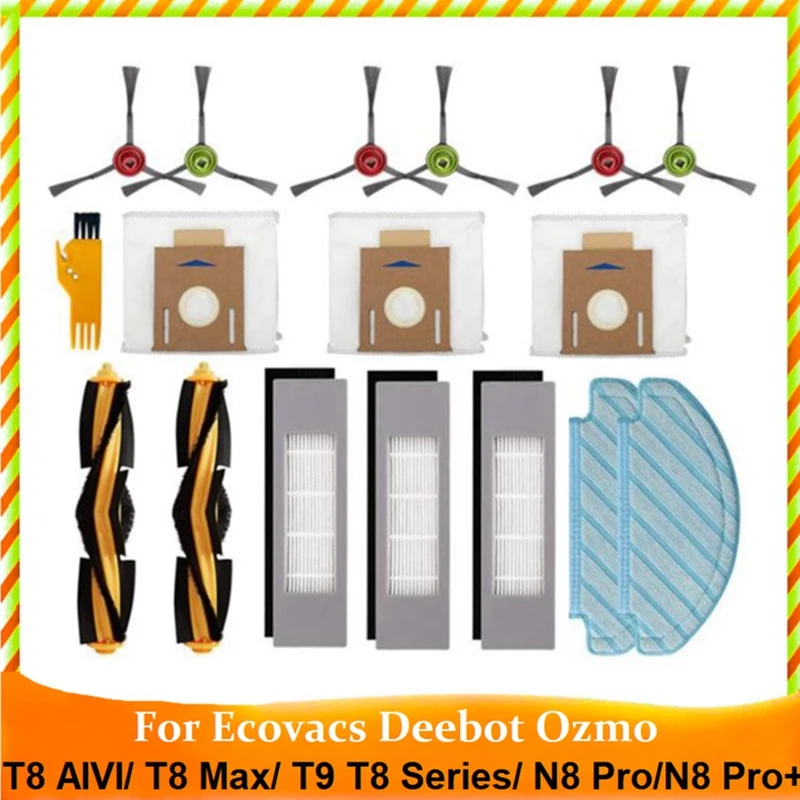 17Pcs For Ecovacs DEEBOT OZMO T8 AIVI T8 Max T9 T8 Series N8 Pro N8 Pro+ Robot Vacuum Cleaner Replacement Parts Accessories