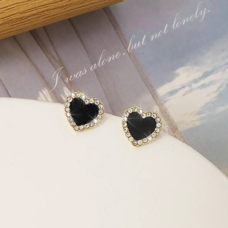 JewelryPalace Love Heart Genuine Black Spinel 925 Sterling Silver Stud Earrings for Women Fashion Statement Gemstone Earrings