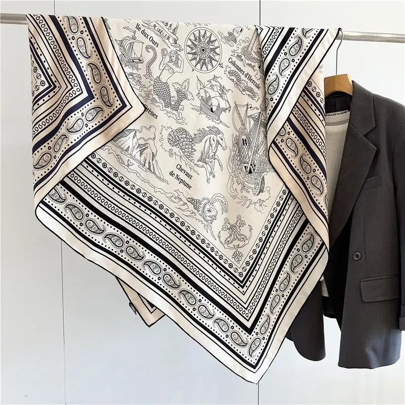 

Brand Double Side Print Big Square Wool Shawl in 140*140cm Women Luxury Bandana Shawl