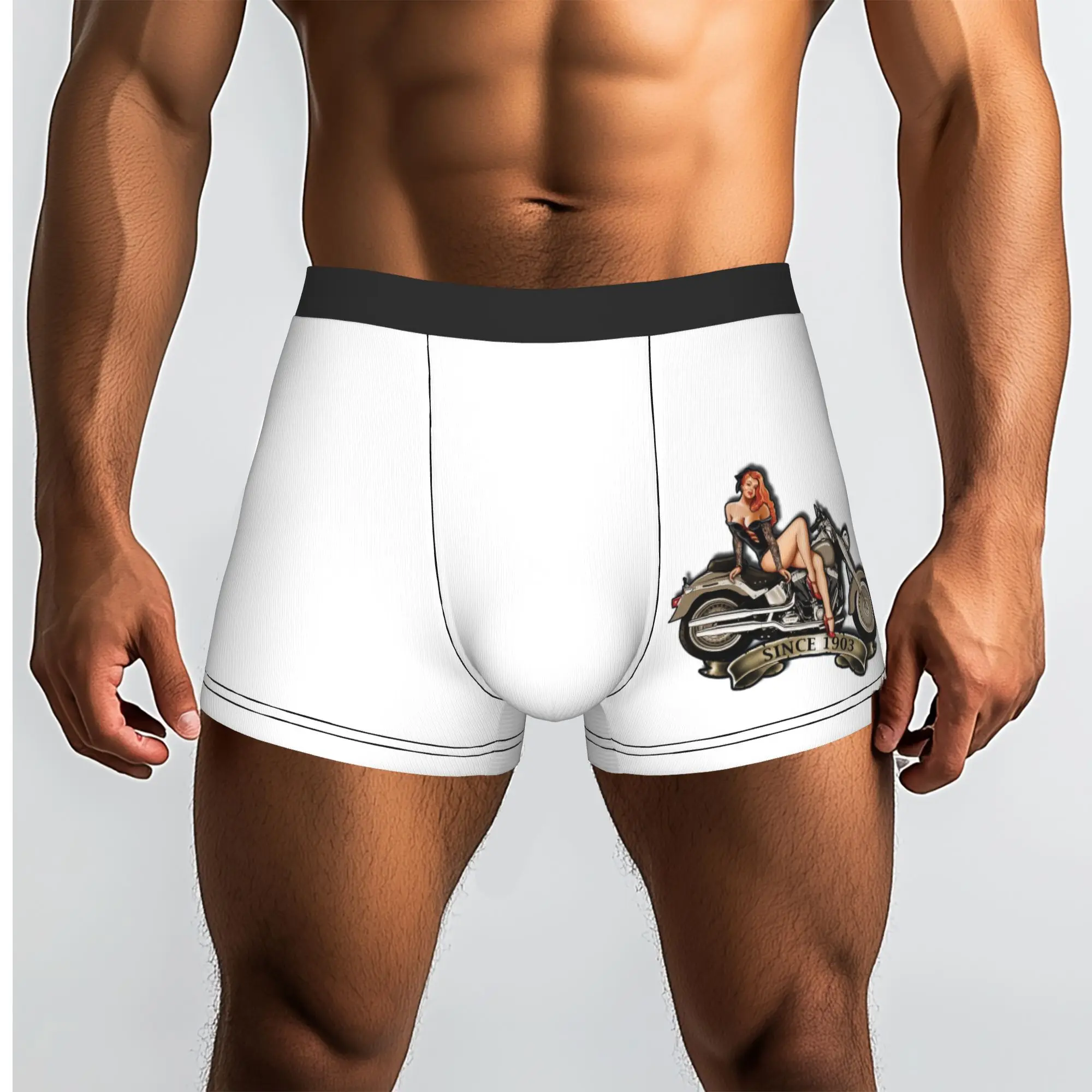 Customized Sexy Girl On Vintage Motorcycle Underwear Male Printed Mobile Bike Boxer Briefs Shorts Panties Soft Underpants