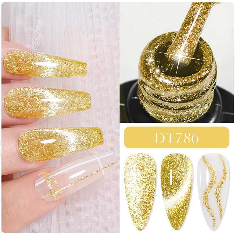 MEET ACROSS 7ml 3 IN 1 Platinum Cat Magnetic Gel Nail Polish Gold Silver Glitter Magnetic Semi Permanent UV Gel Nail Art