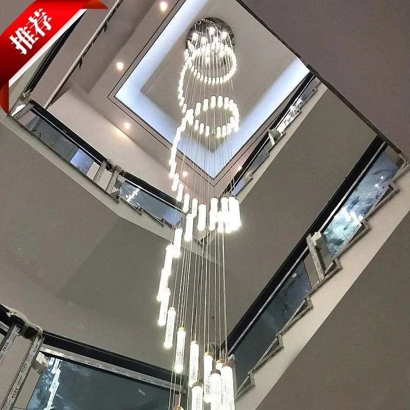 

YTF Staircase Long Villa Revolving Loft Apartment High Ceiling Living Room Stairwell Light Duplex Chandelier