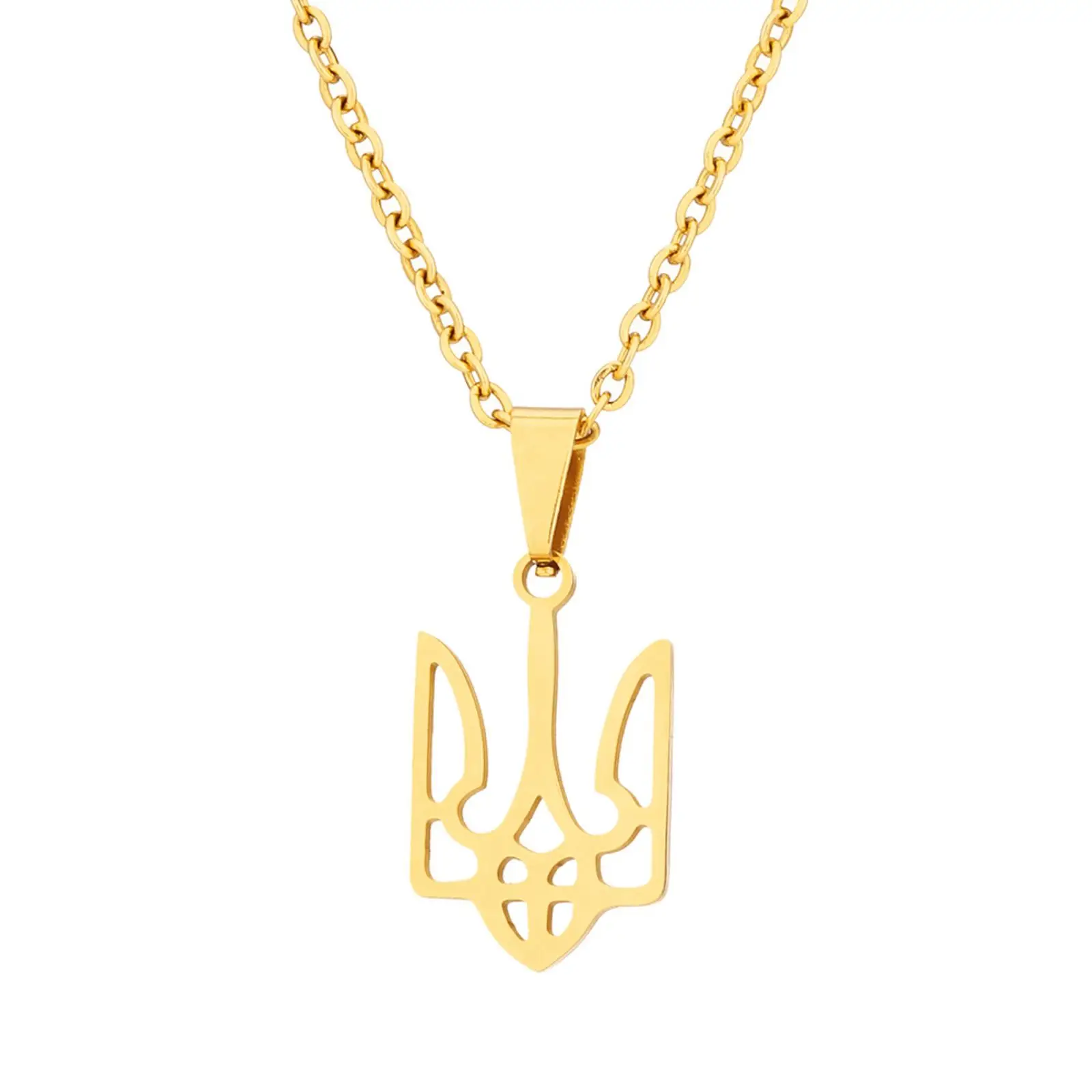 Ukraine Tryzub Dreizack-Anhänger-Halskette aus Edelstahl, Ukrainisches Nationalemblem-Symbol, Schmuckgeschenk für Männer und Frauen – Detail 1