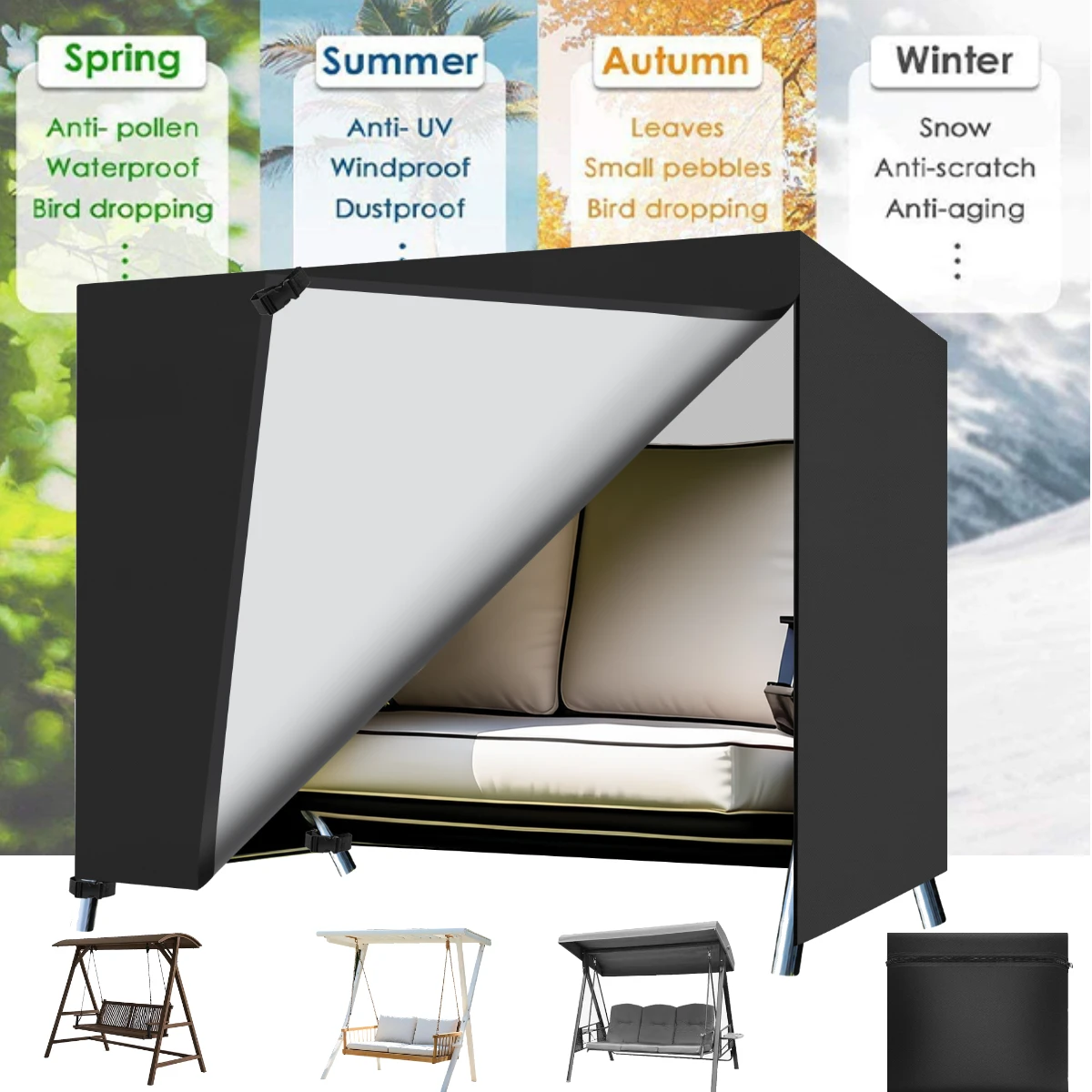 

Чехол для садовых качелей 210D на 3 места, водонепроницаемый, из ткани Оксфорд, для уличных качелей-гамаков, УФ-стойкий, с молниями