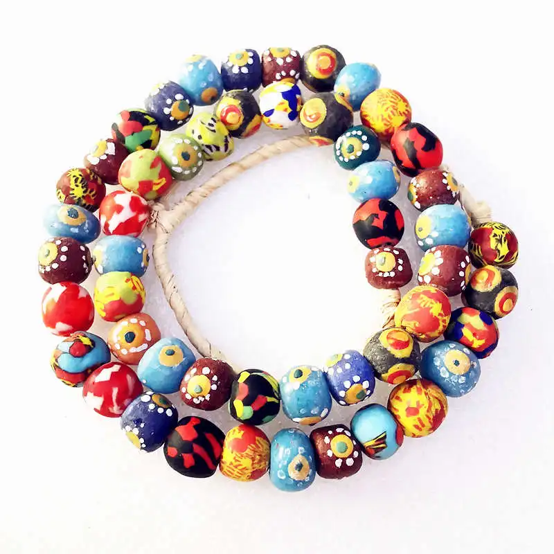 Amazing African Handmade New Trade Beads Colorful Painted Ball Lampwork Strand Colored Glaze Necklace TNL240