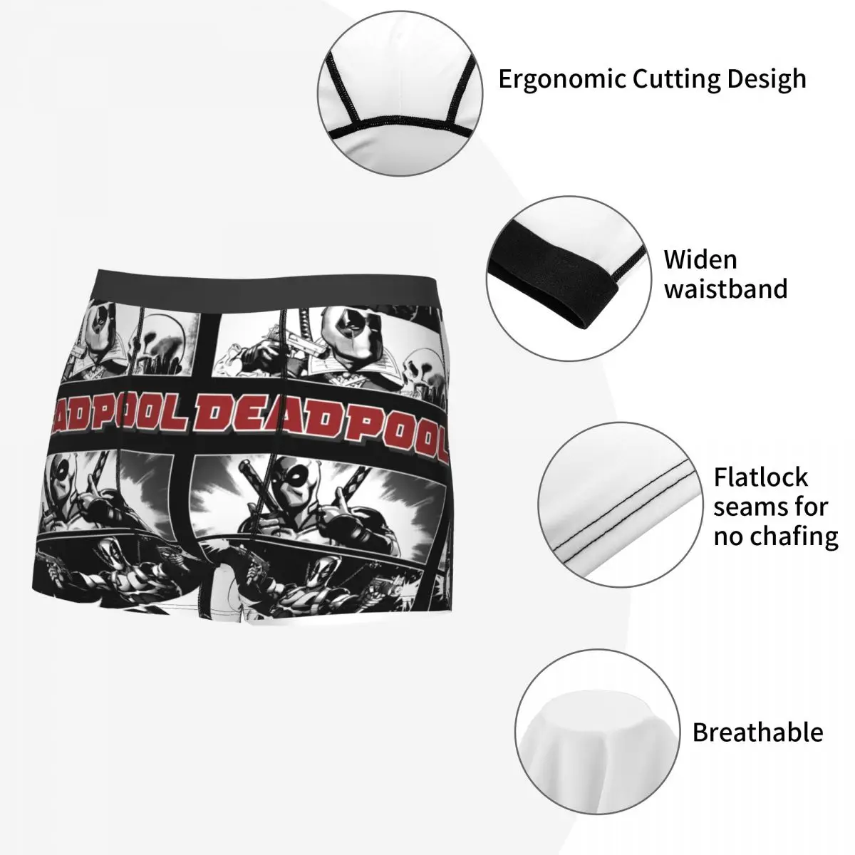 Custom Male Cool Deadpool Poet Boxes Underwear Boxer Briefs Soft Shorts Panties Underpants