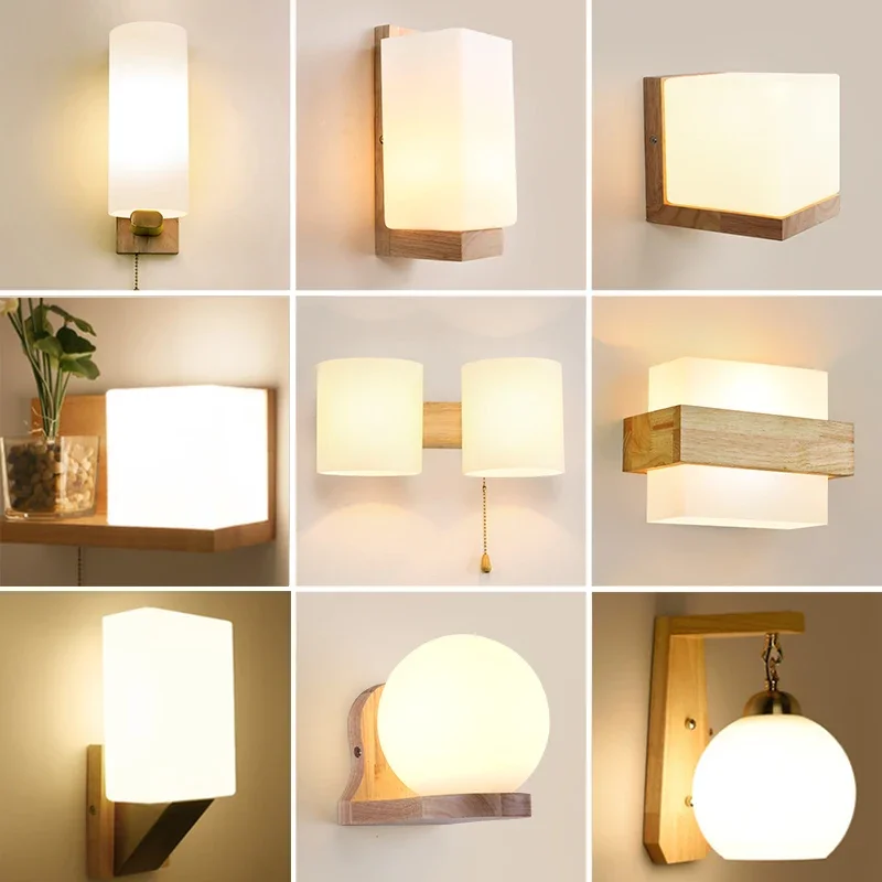 

Living Room Solid Wood Wall Light Modern Nordic Indoor Lighting Bedroom Bedside Porch Balcony Loft Hotel Light Fixtures