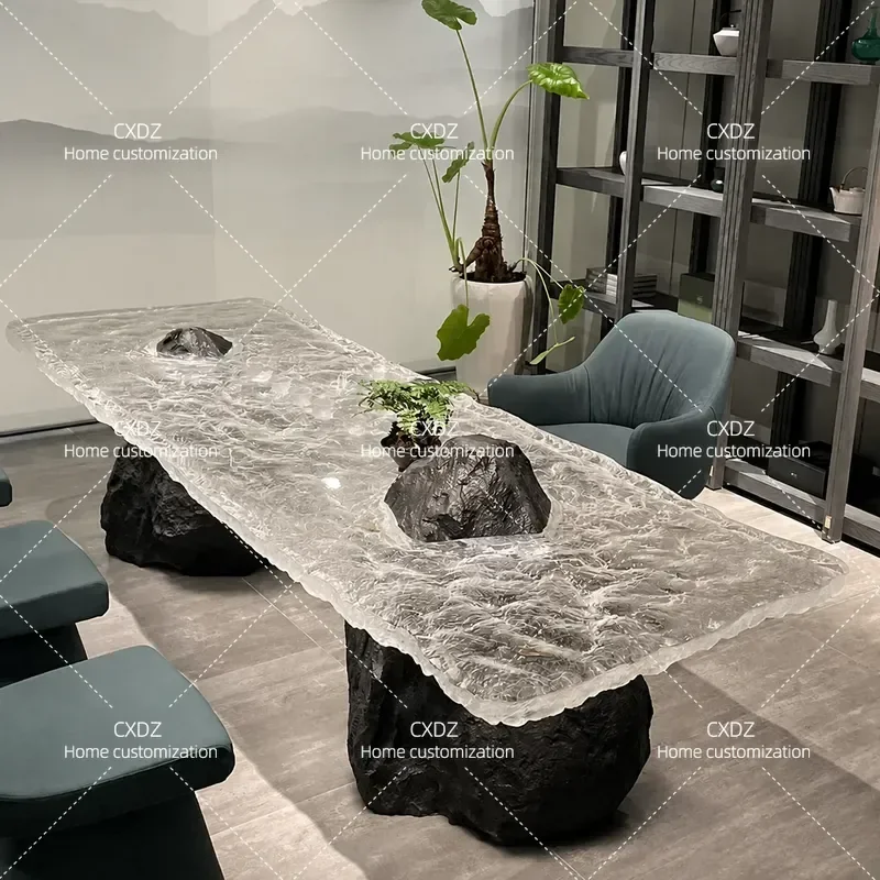 Transparent Glacier Crystal Resin Coffee Table Acrylic Water Ripple Design Light Luxury Living Room Iceberg Tea Table
