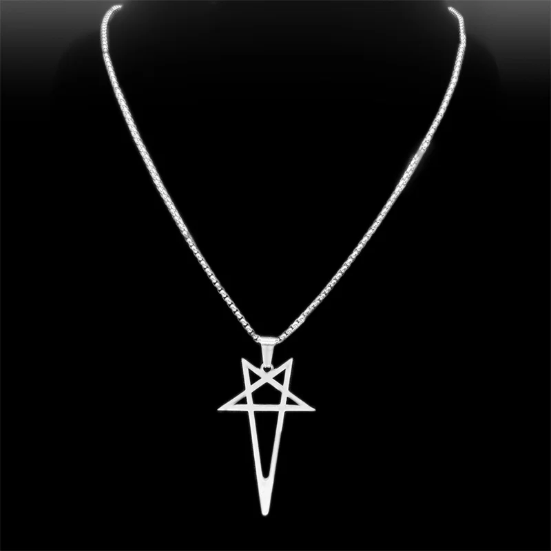 Gothic Punk Pentagram Pendant Necklace for Women Men Stainless Steel Silver Black Color Hip Hop Chain Jewelry Party Gift