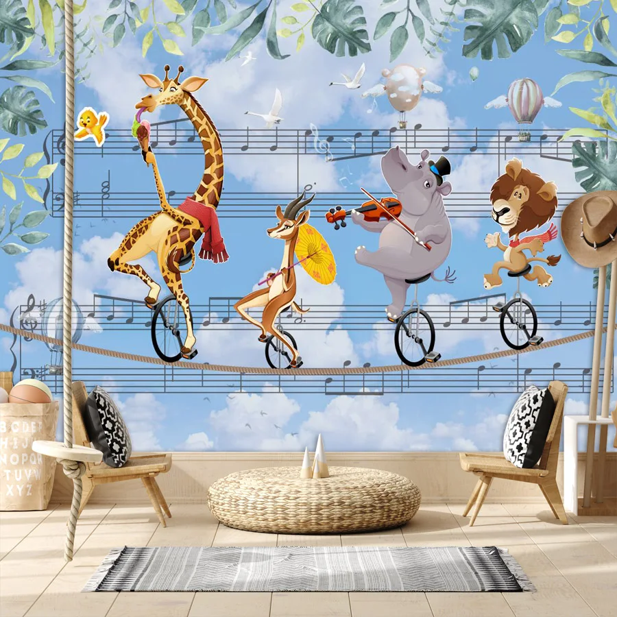 

Cartoon Self Adhesive Accept Wallpapers for Living Room Kids Musical Notes Animals TV Background Wall Design Papers Murals Roll