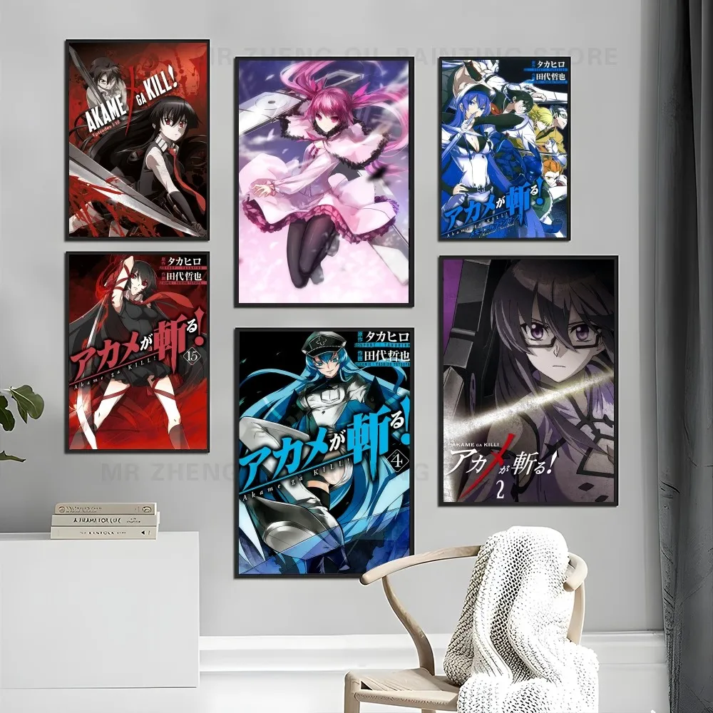 1pc Akame Ga Kill Anime Poster Self-adhesive Art Waterproof Paper Sticker Coffee House Bar Room Wall Decor