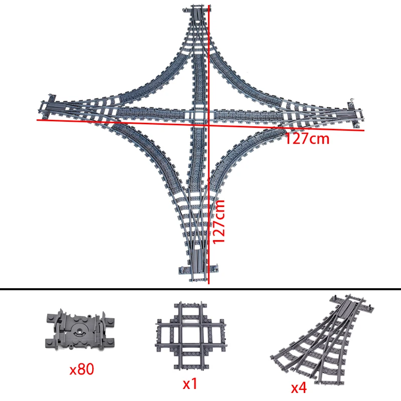 Bloques de construcción de trenes urbanos, juguete de ladrillos para construir vías cruzadas de ferrocarril con interruptor Flexible, rieles bifurcados rectos y curvos, puntos izquierdo y derecho