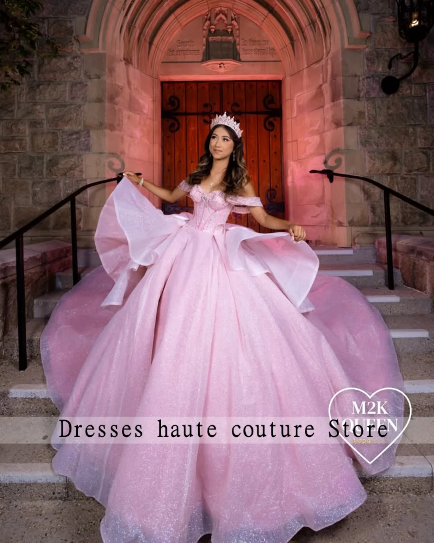 

New Customized Luxry Pink Ball Gown 15 Quinnceanera Dresses For Special Occasions Bow Appliques Prom Party Robes De Soirée