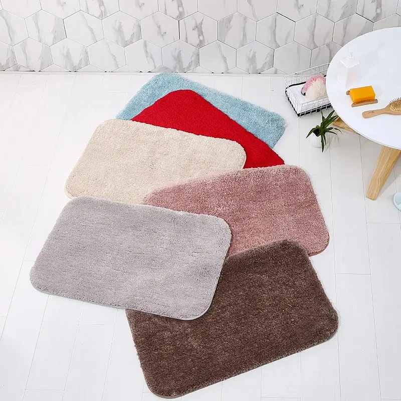 Modern Minimalist Solid Color Floor Mat, Square Long Plush, Thickened Absorbent Carpet, Bathroom Door Mat, Non Slip Mat