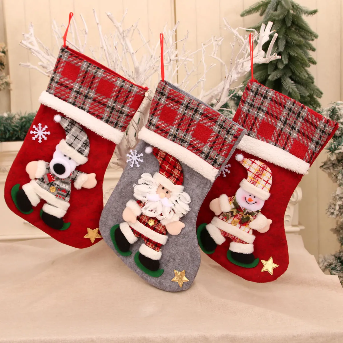 Christmas Stockings Large Size Stocking Gifts Decorations for Family Holiday Xmas Party Socks Santa Snowman Reindeer Bear Party