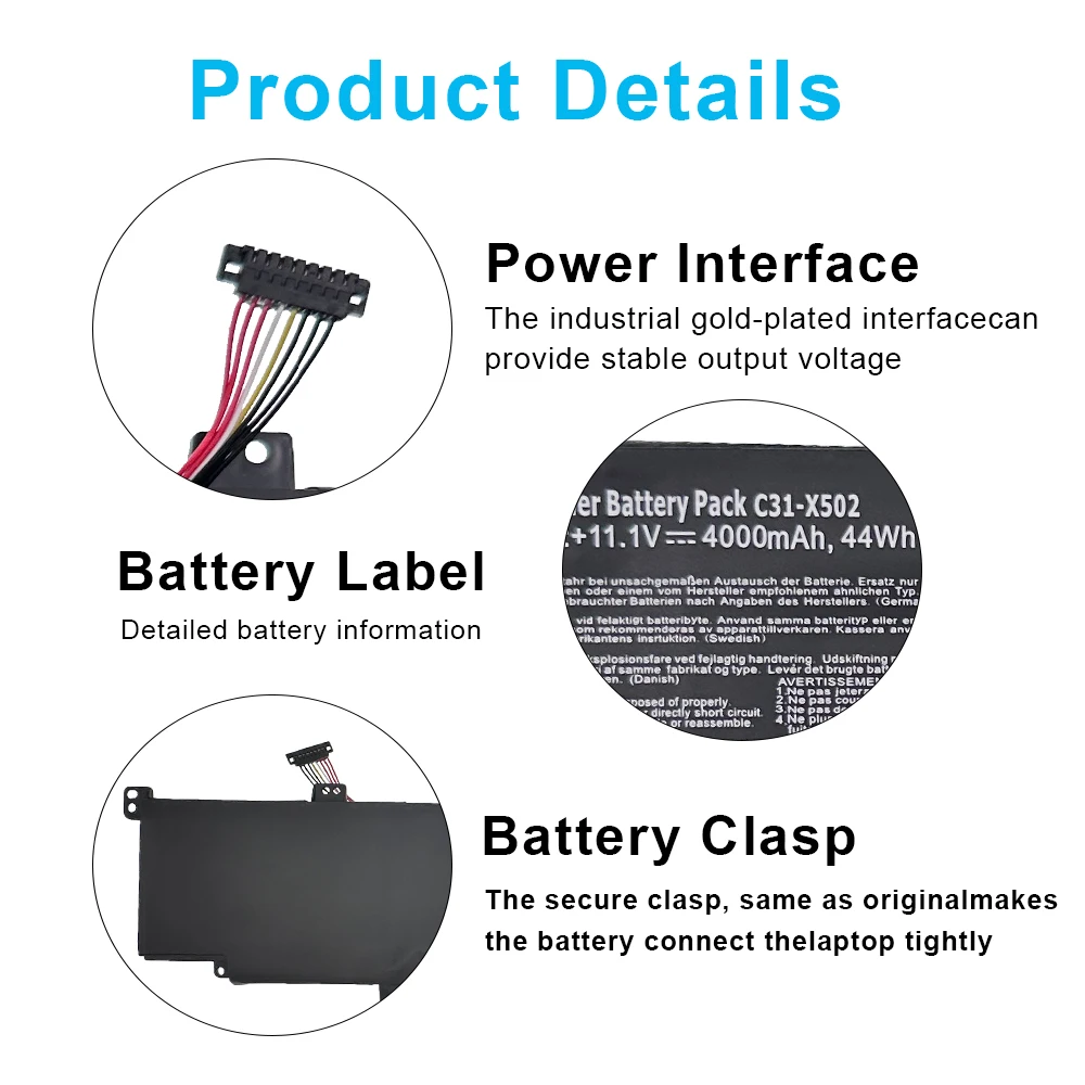 C31-X502 C21-X502 Laptop Battery For Asus X502 X502C X502CA S500 S500C S500CA S500CA-D51T S500CA-CJ005H PU500CA Series C31-X5O2