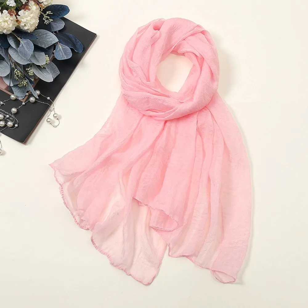 New Solid Color Chiffon Scarf Long Protection Shawl Silk Thin Soft Female Wrap Shawls Women's Fashion image 4