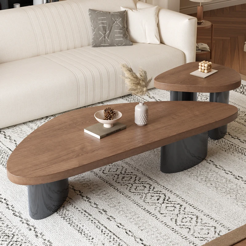 ！@Imported Pine Solid Wood Nordic Modern Artistic Coffee Table High/Low Combination Special-Shaped Design Living Room Furniture