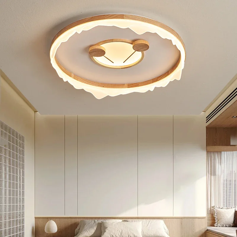 TechHPWooden Round Led Dimmable Ceiling Lights Bedroom Children's Room Modern Ceiling Lamp Led Indoor