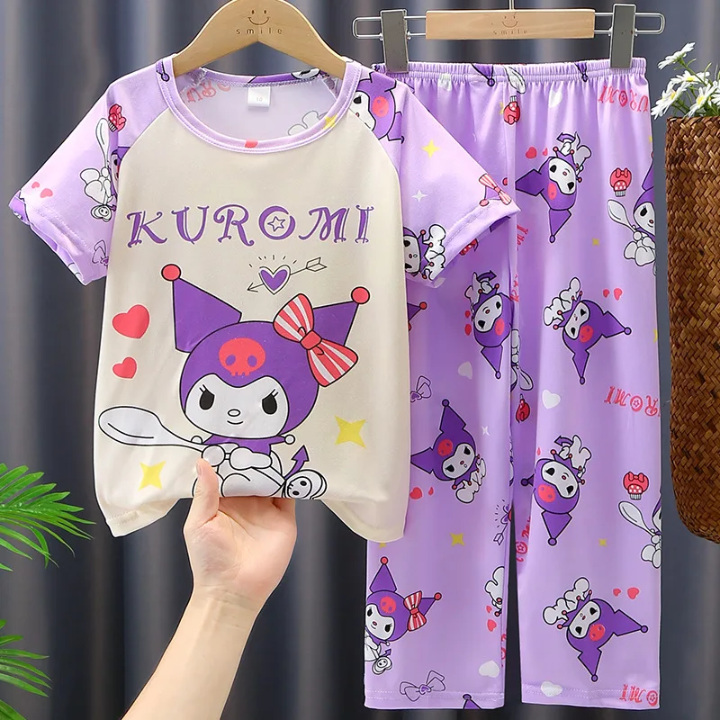 Sanrio Melody Cinnamoroll Children's Pajamas Girls Summer Short Sleeve Trousers Thin Girls Cartoon Children's Home Wear Set