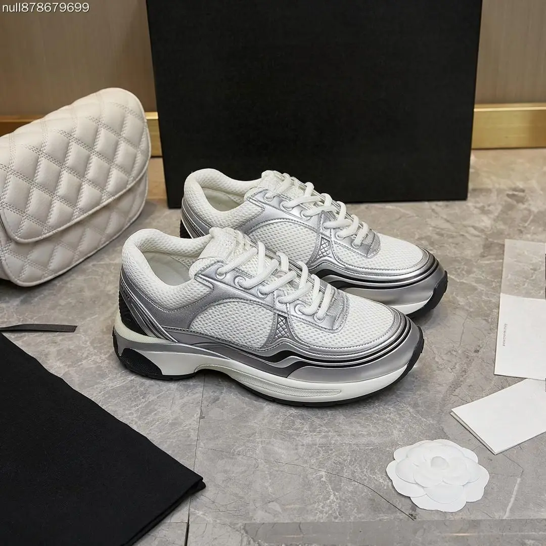 Unisex Retro Silver‑White Platform Sneakers Lace‑Up Mixed‑Material Comfort Streetwear Shoes For Male Female
