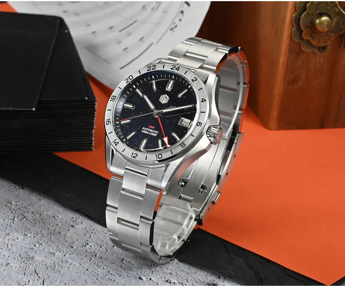 【値下げしました】San Martin SN0129 G Aventurine San Martin Aventurine Gemstone Dial Luxury Men's GMT Watch