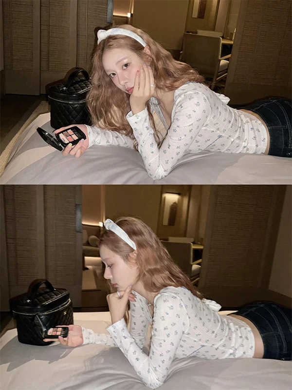 ホワイトレースフローラルロングSve T-irt レディース Vネックベースレイヤーインナーウェア通勤Sle韓国版スリムフィット通気性