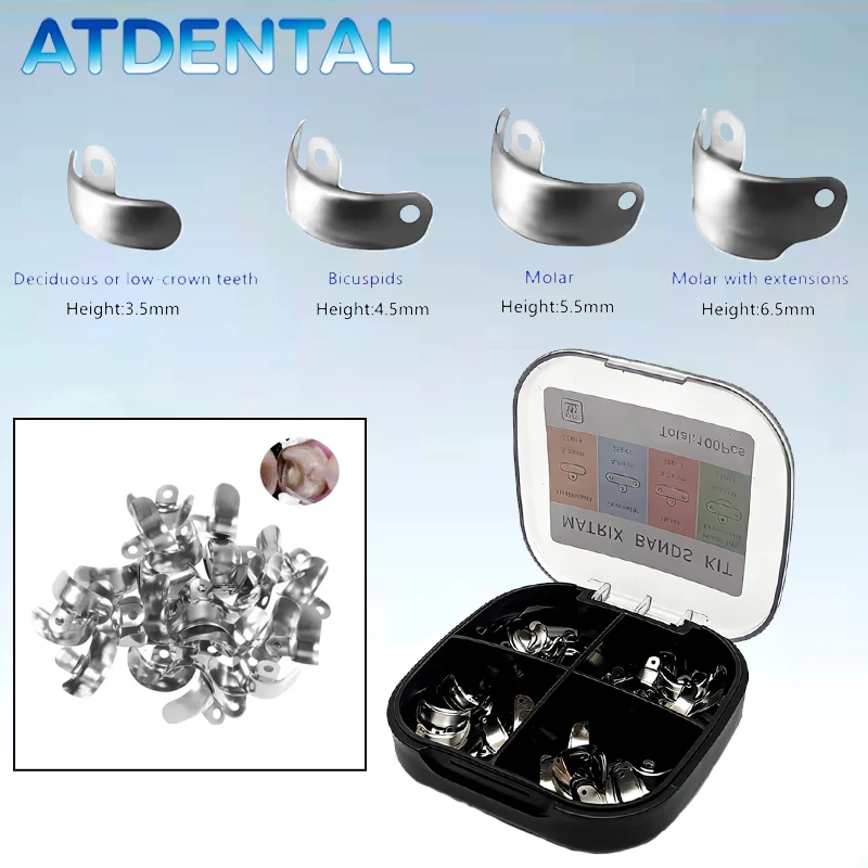 

100pcs Dental Matrix Bands with Holes - Contoured Metal Matrices for Teeth Replacement & Dental Restoration Materials