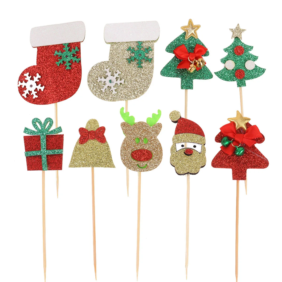 

9Pcs Delicate Christmas Cake Toppers Picks for Cupcakes Muffins Party Dessert Decoration Christmas Cake Ornaments