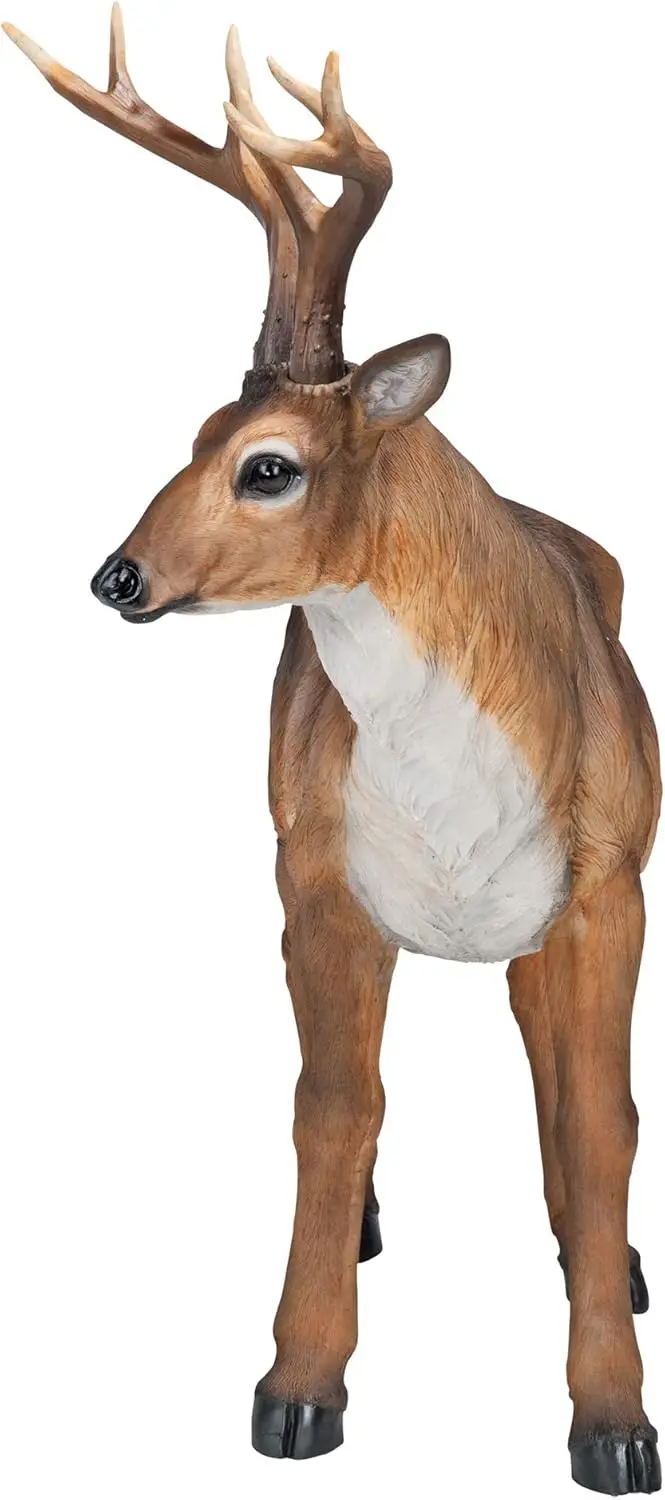 JQ7105 Big Rack Deer Buck Indoor/Outdoor Garden Decoy Animal Statue, 28 Inches Long, 24 Inches Tall, Handcast Polyresin, Brown F