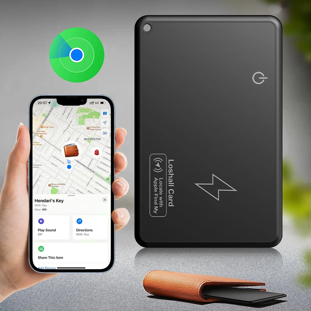 Wireless Charging Wallet Tracker Card Mini GPS Locator Card Tracking Device Work with Apple Find My App Bluetooth Tracker GPS