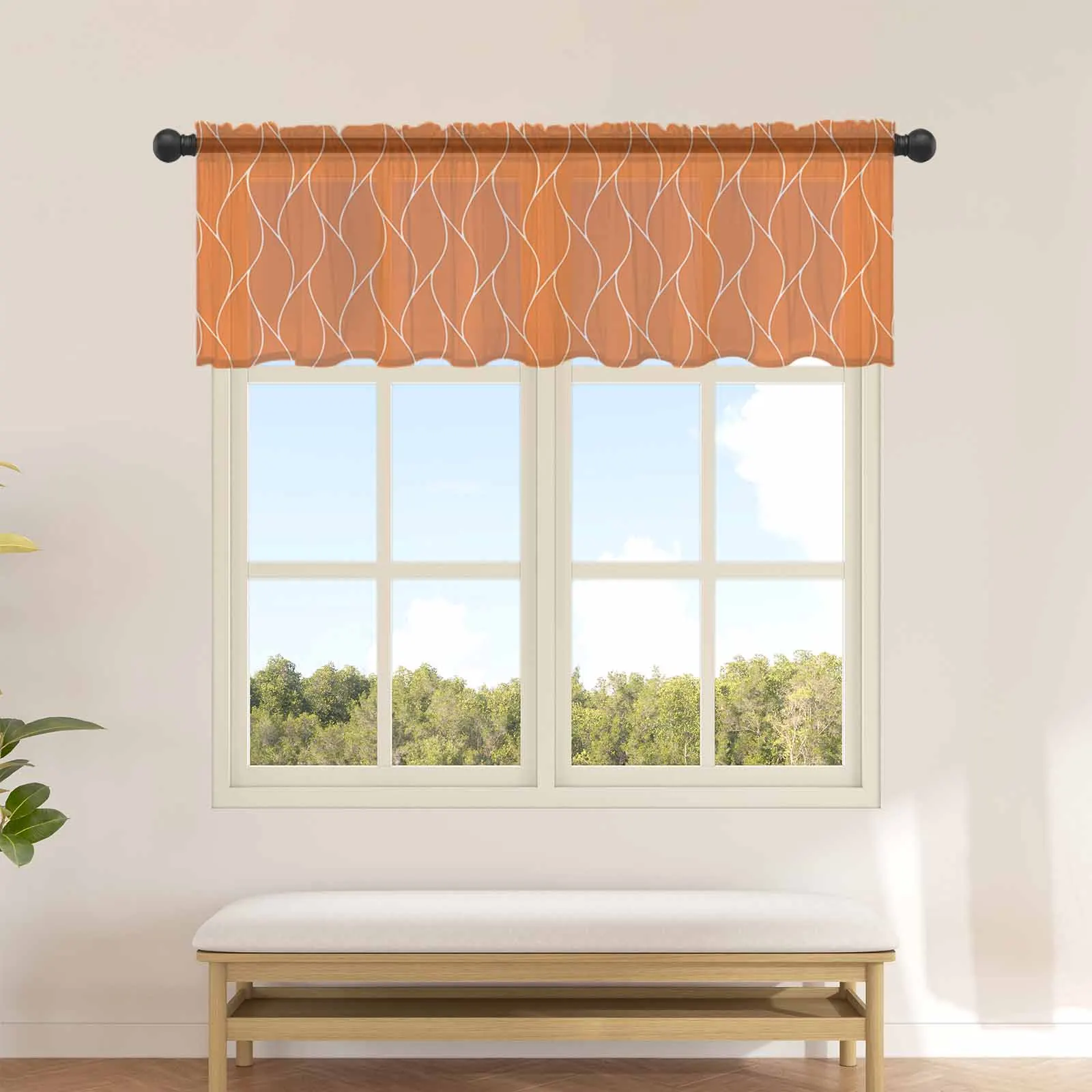 Orange Long Wave Pattern Texture Kitchen Sheer Curtains Tulle Small Curtain Living Room Voile Drapes Home Decor